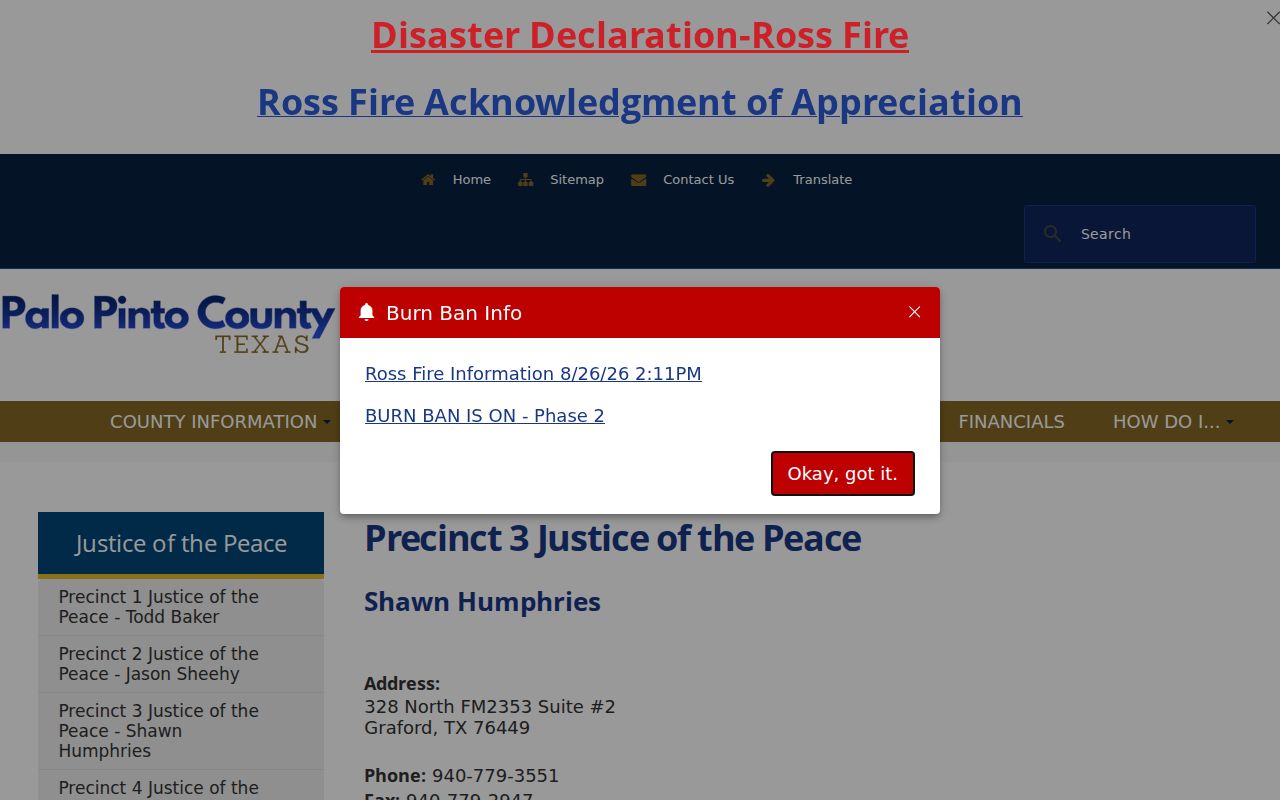 Graford court docket JP3 contact page