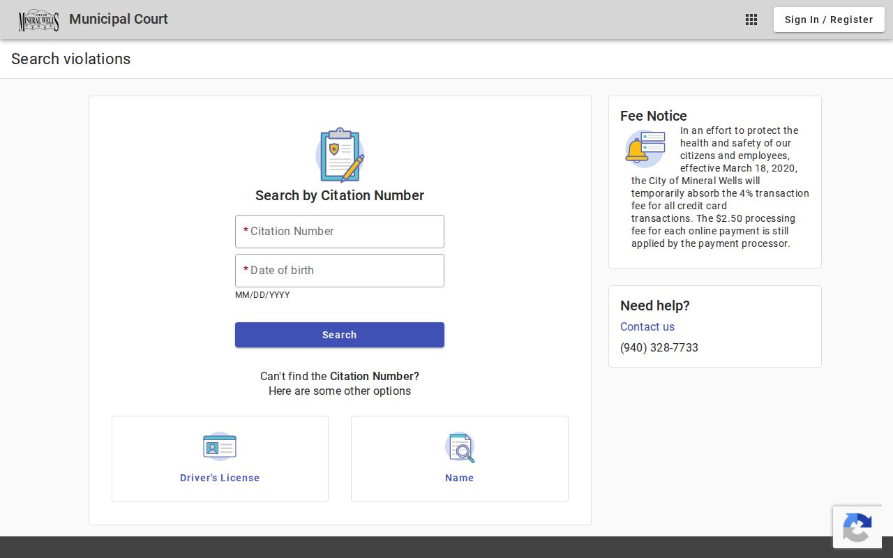 Mineral Wells court docket citation search fields