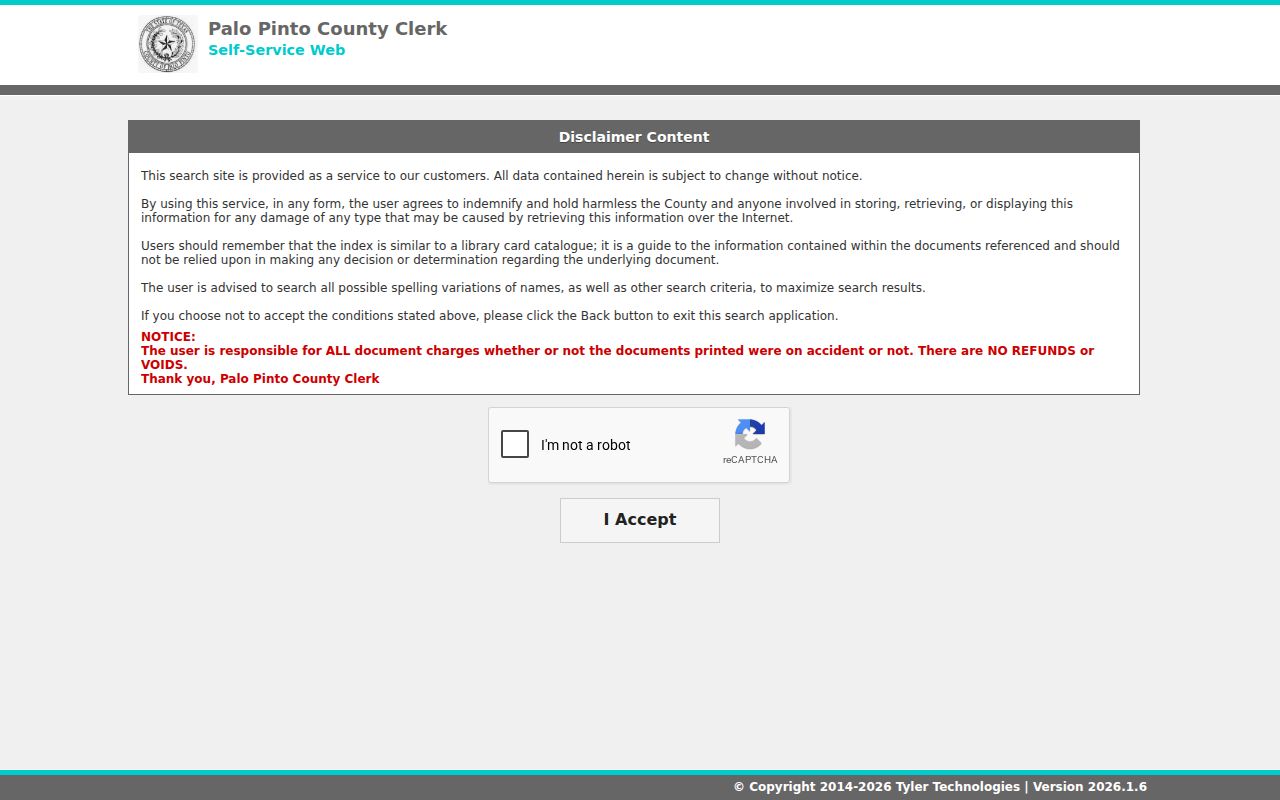 Palo Pinto County real-property search entry